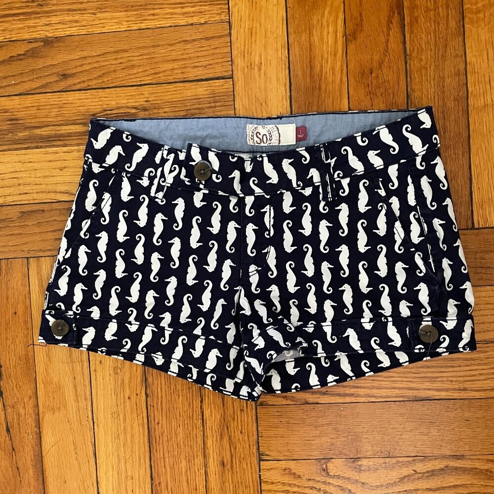 SO Navy Shorts w White Seahorse Pattern